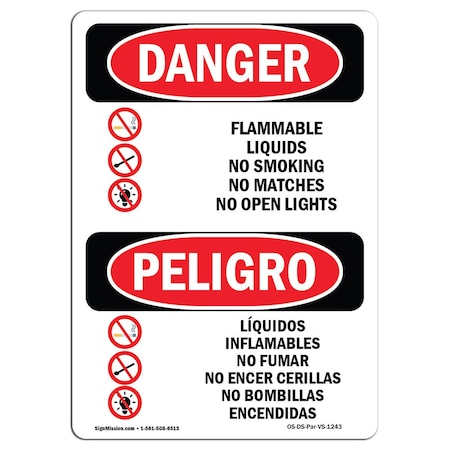 Signmission OSHA Sign, 14" Height, Aluminum, Flammable Liquids No Smoking Spanish, 1014-VS-1243 OS-DS-A-1014-VS-1243